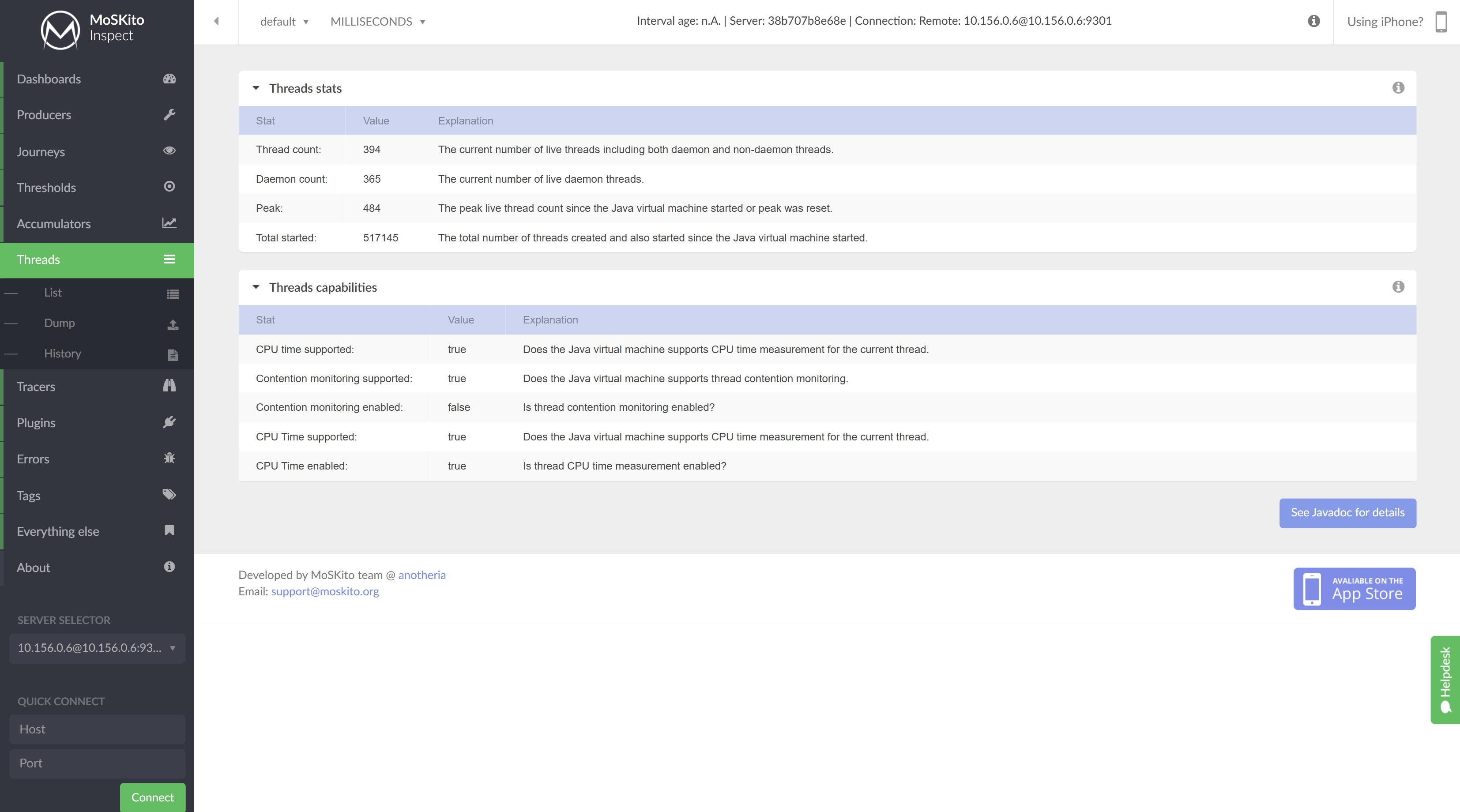MoSKito threads monitoring view